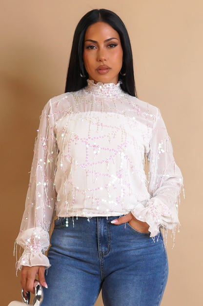 CAROLINA | Haut transparent avec sequins frangé