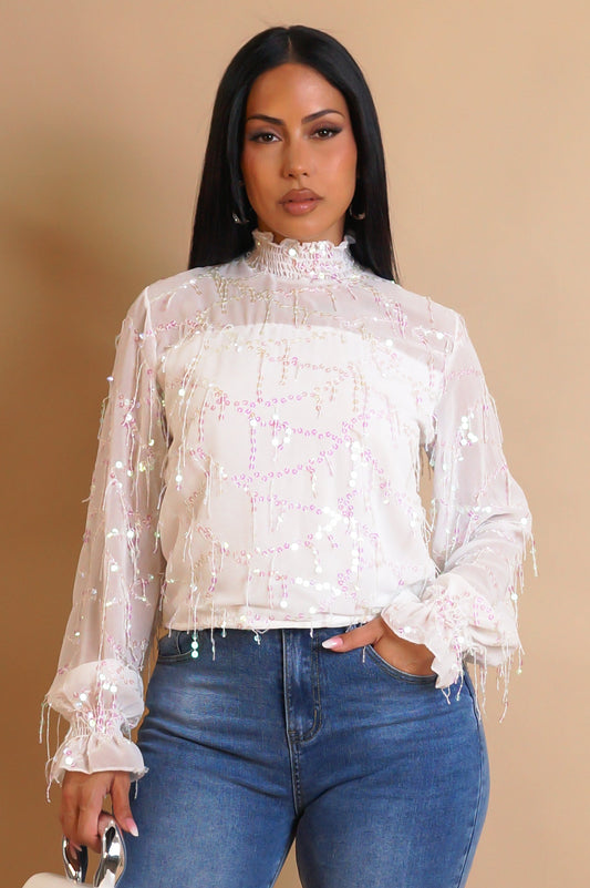 CAROLINA | Haut transparent avec sequins frangé