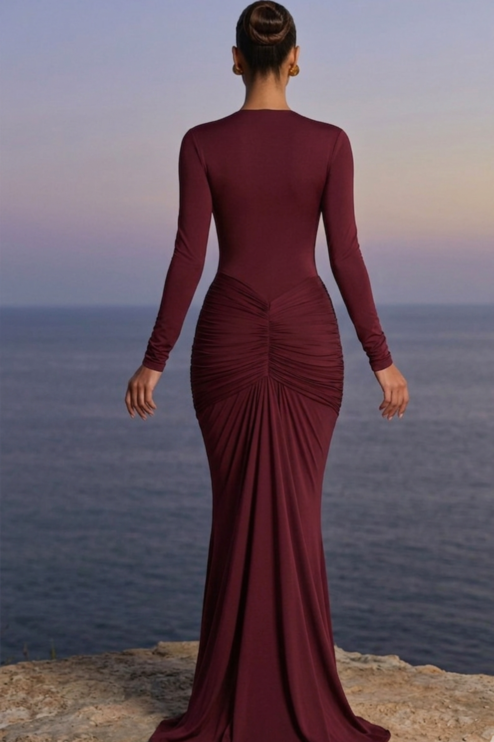 LIZELA | Robe longue drapé à décolleté plongeant