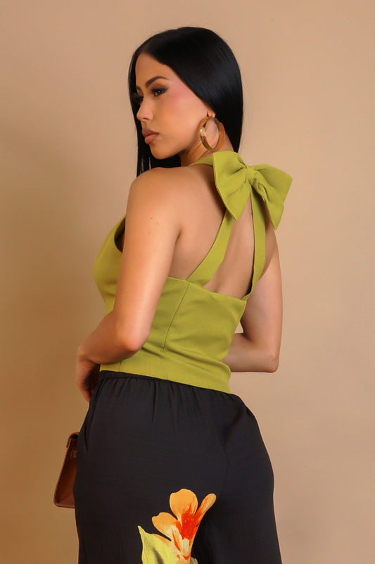 MOÏRA|  Top gilet halter avec nœud au dos.