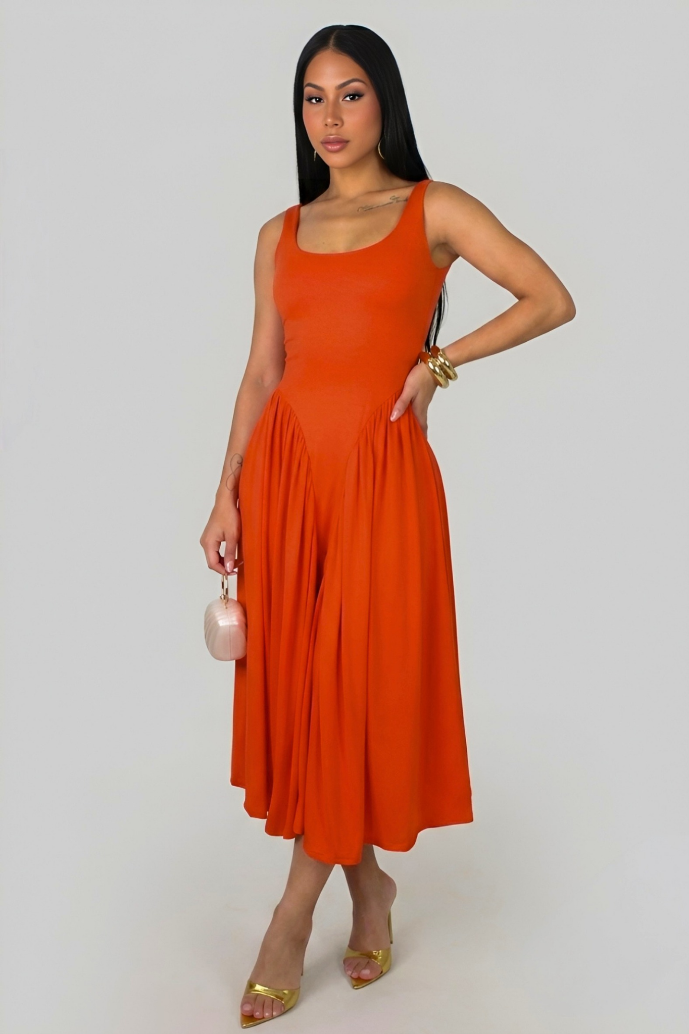 LYA | Robe midi évasée à encolure ronde