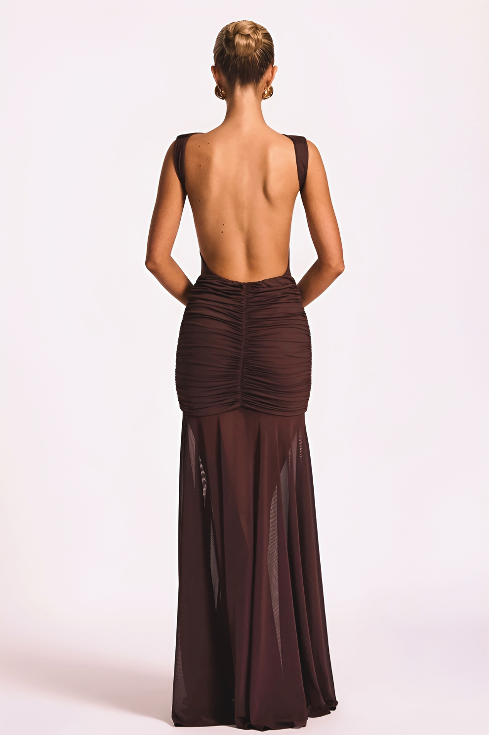 DORCA | Robe longue drapé dos nu avec detail doré