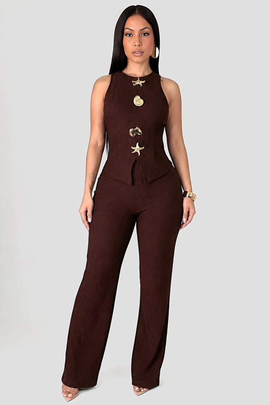 MEÏRA | Ensemble pantalon côtelé à boutons bijoux