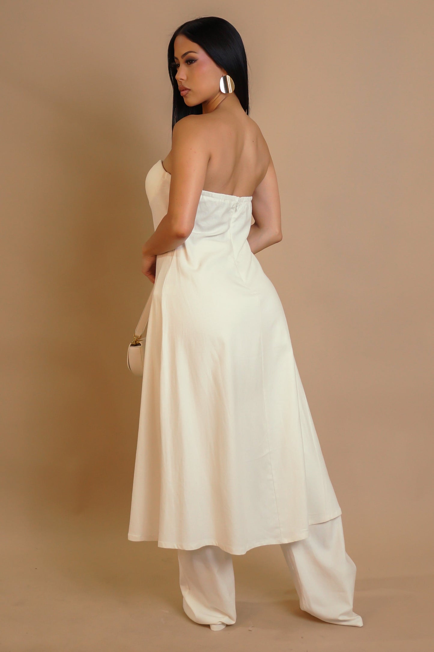 ARIA 30% LIN | Ensemble pantalon large et tunique longue bustier.