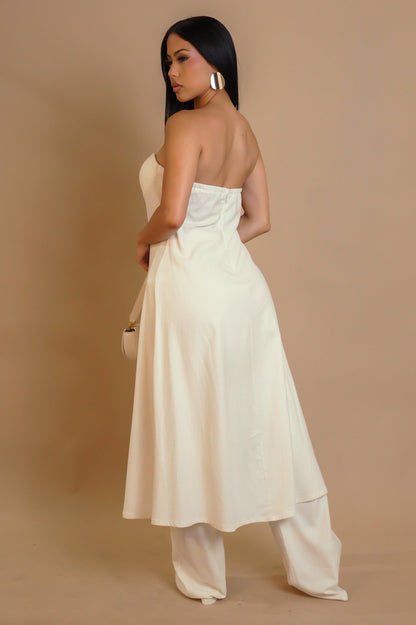 ARIA 30% LIN | Ensemble pantalon large et tunique longue bustier.
