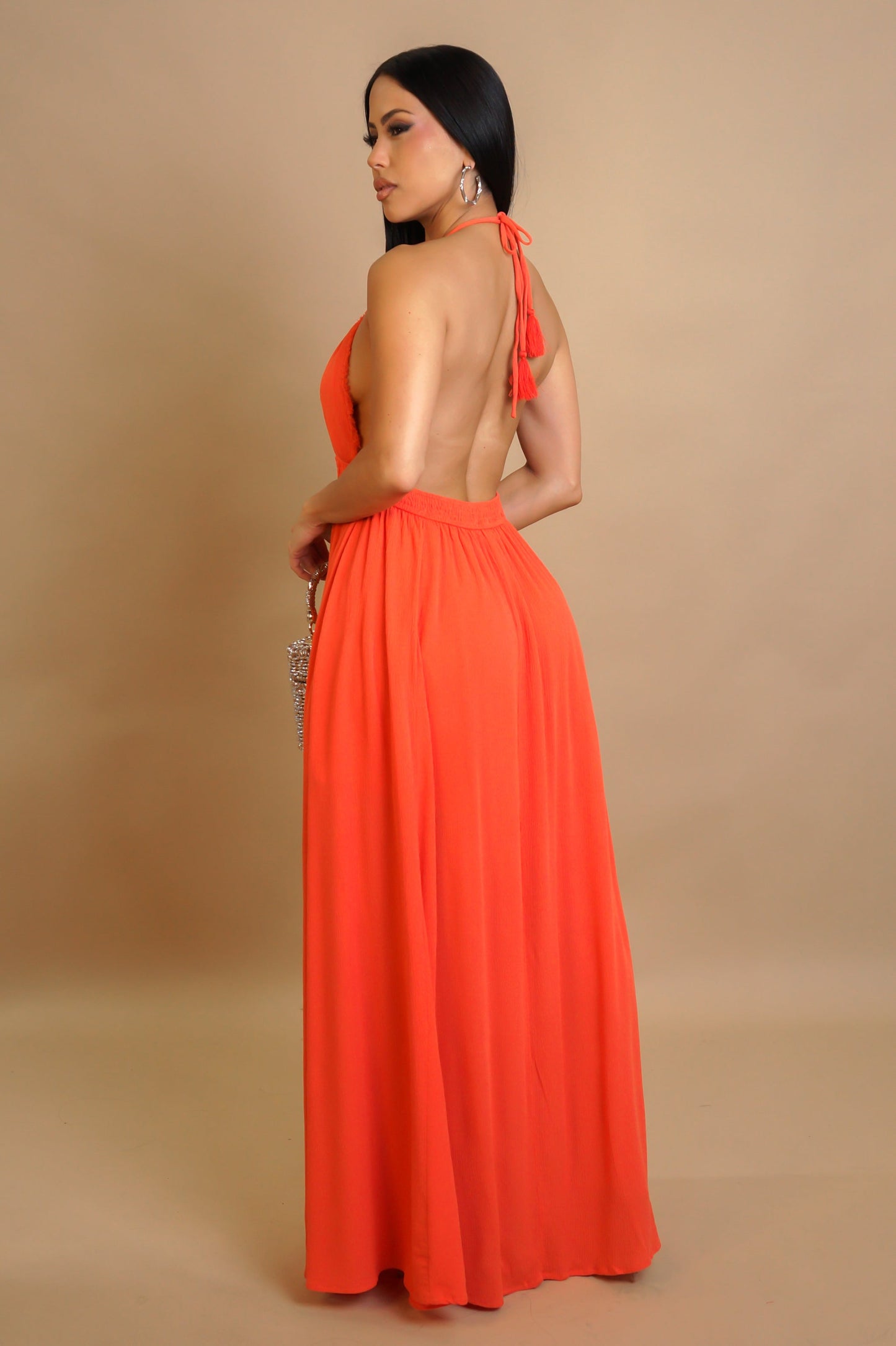 CARMELA | Robe longue fluide col halter