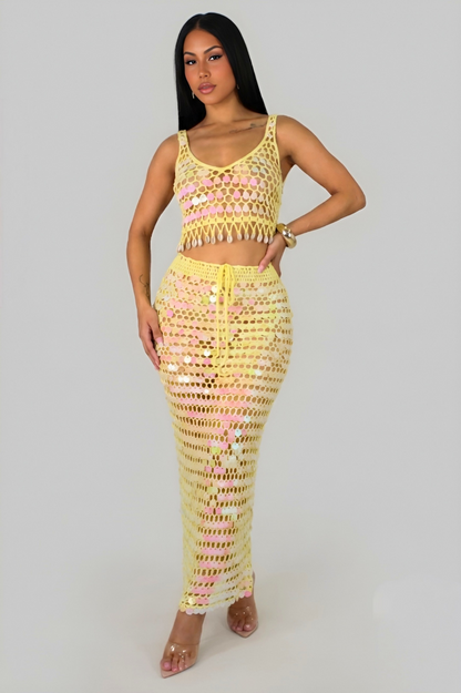 ILÉANA 35% COTON | Ensemble deux pièce en crochet à Sequin