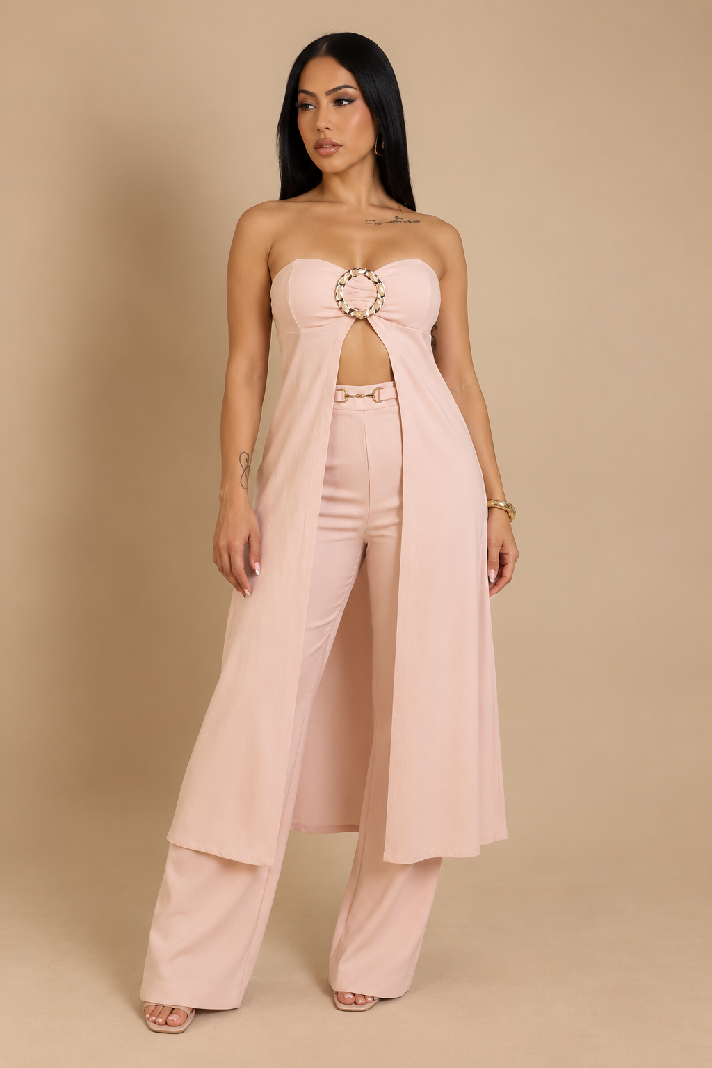 ARIA 30% LIN | Ensemble pantalon large et tunique longue bustier.