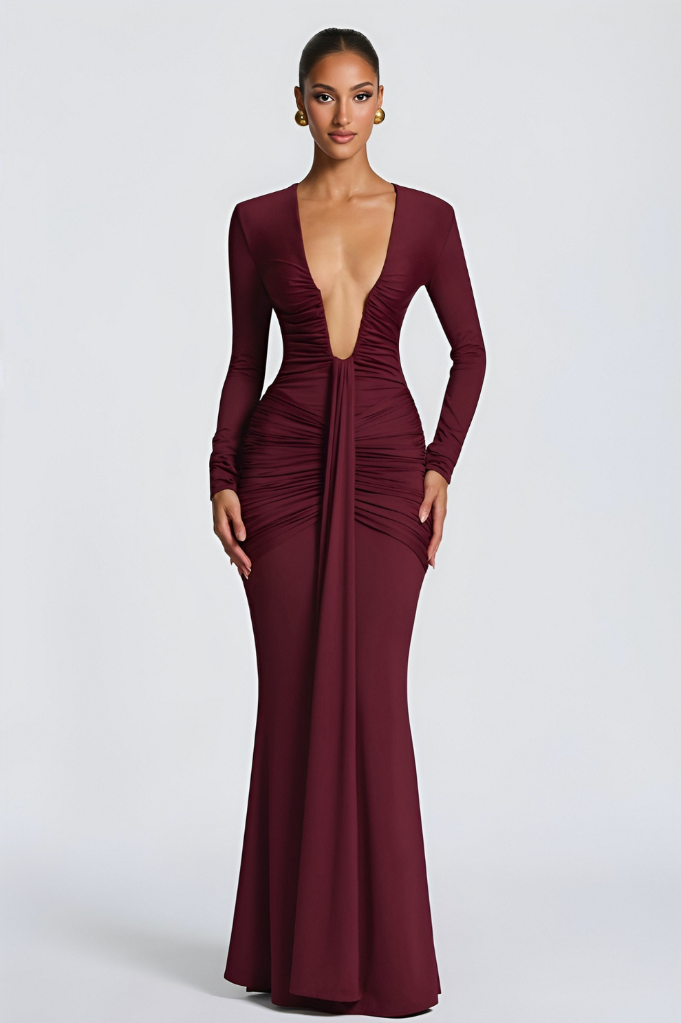 LIZELA | Robe longue drapé à décolleté plongeant