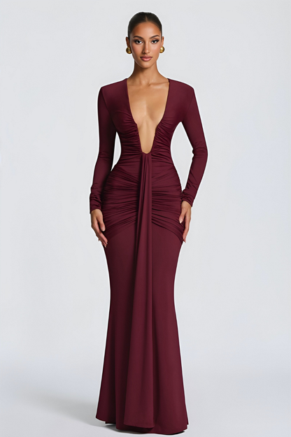 LIZELA | Robe longue drapé à décolleté plongeant