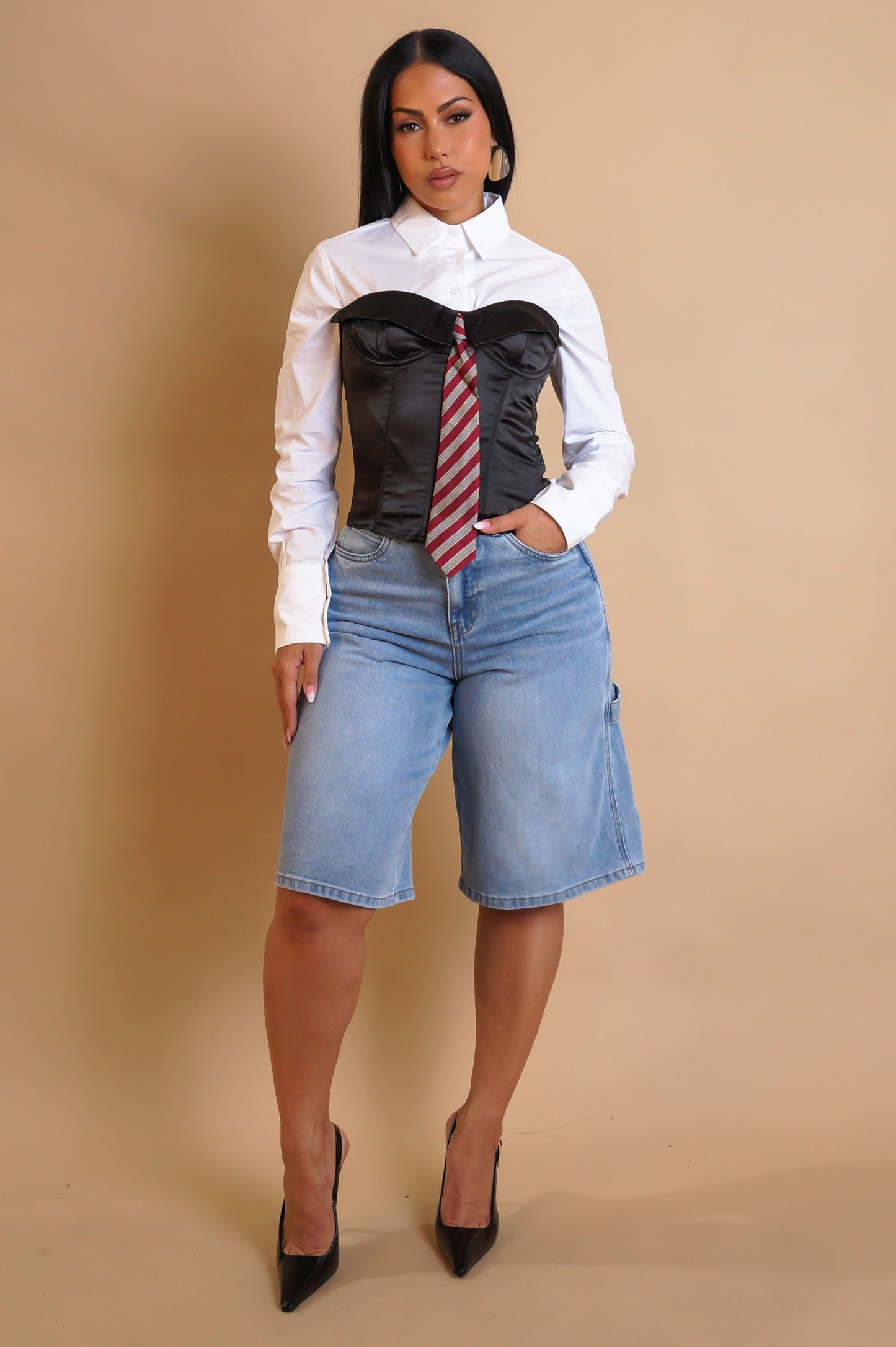 CLÉMENCE 99% COTON | Bermuda en jean à poches plaqués