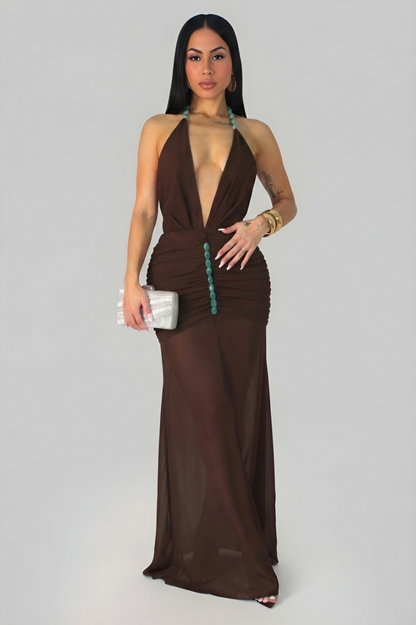 MARLEY| Robe longue à décolleté plongeant et fronces