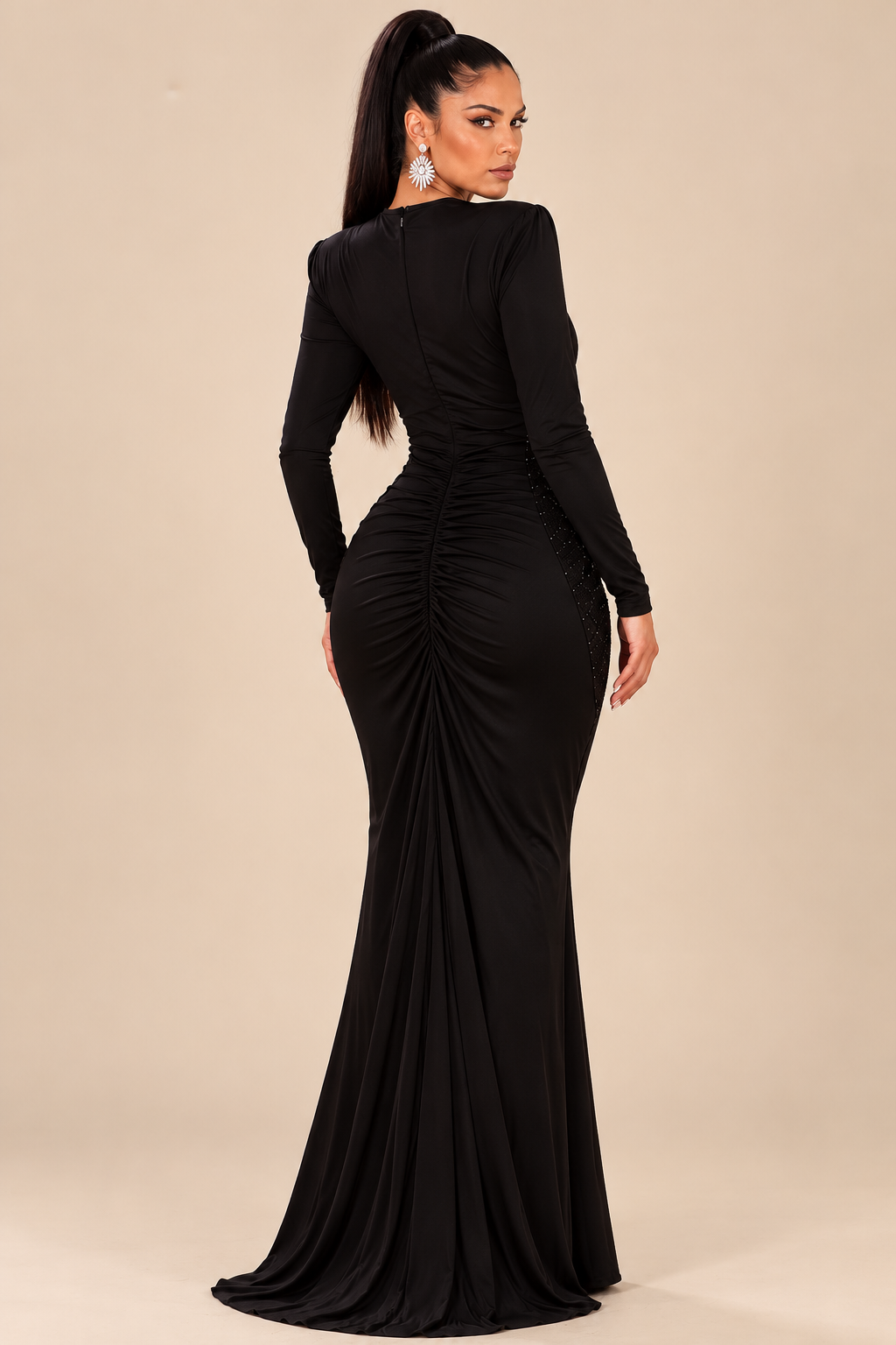 JAHLYSSA | Robe de soirée drapée avec détails strassés