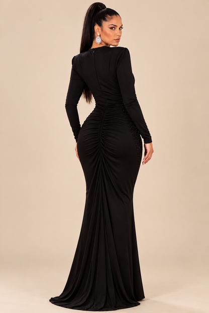 JAHLYSSA | Robe de soirée drapée avec détails strassés